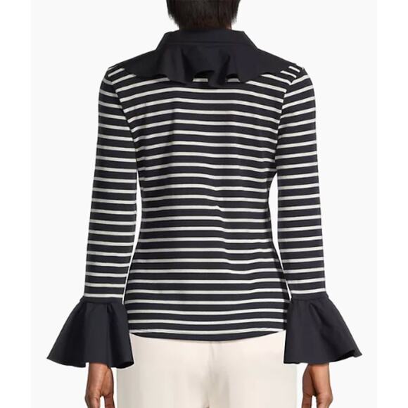 Anne Fontaine Coquillage Striped Bell-Sleeve Ruffle Top - Picture 2 of 16